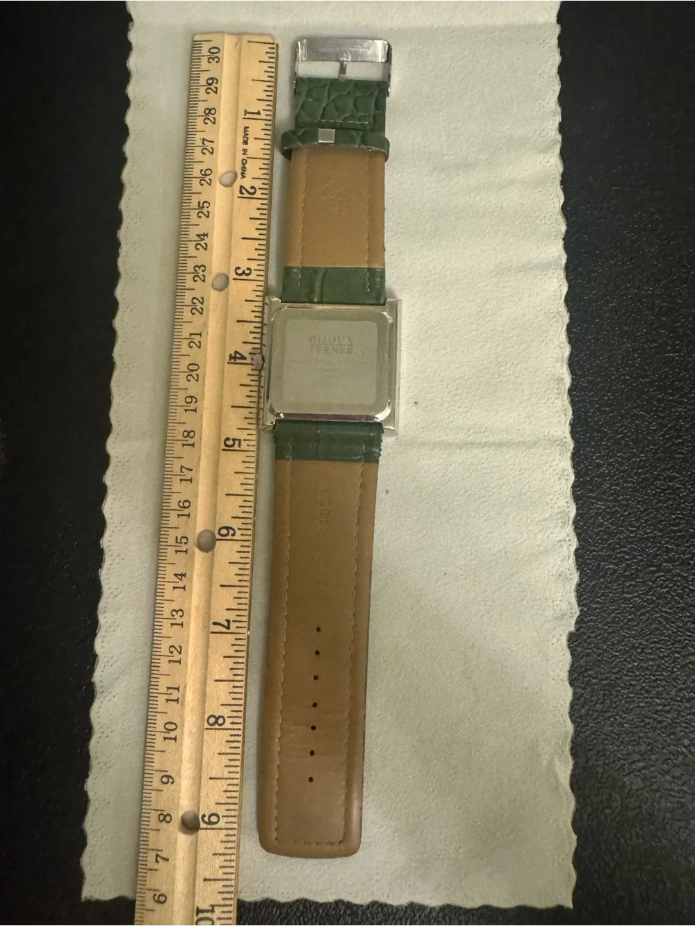 Bijoux Terner Green Leather Strap Digital Watch with Silver-Tone Case